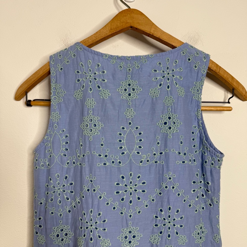 SAIL to SABLE Eyelet Sleeveless Ruffle Hem Dress Cabbage/Hydrangea Cotton Sz S - Picture 10 of 15